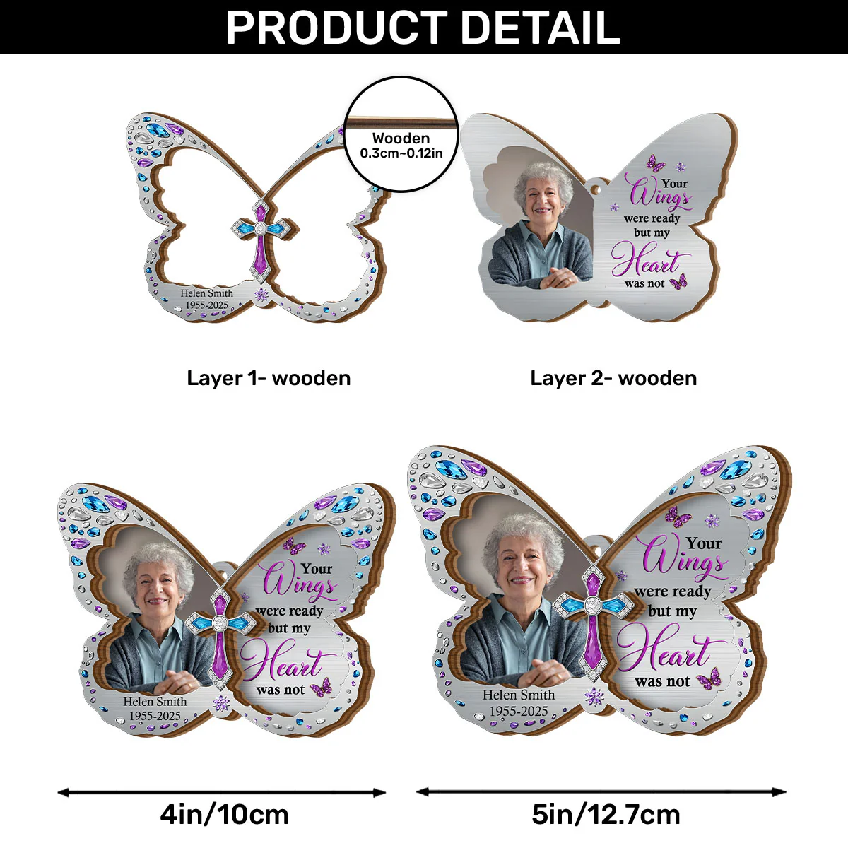 Your Wings Were Ready But My Heart Was Not - Personalized 2-Layered Wooden Ornament - Image 6