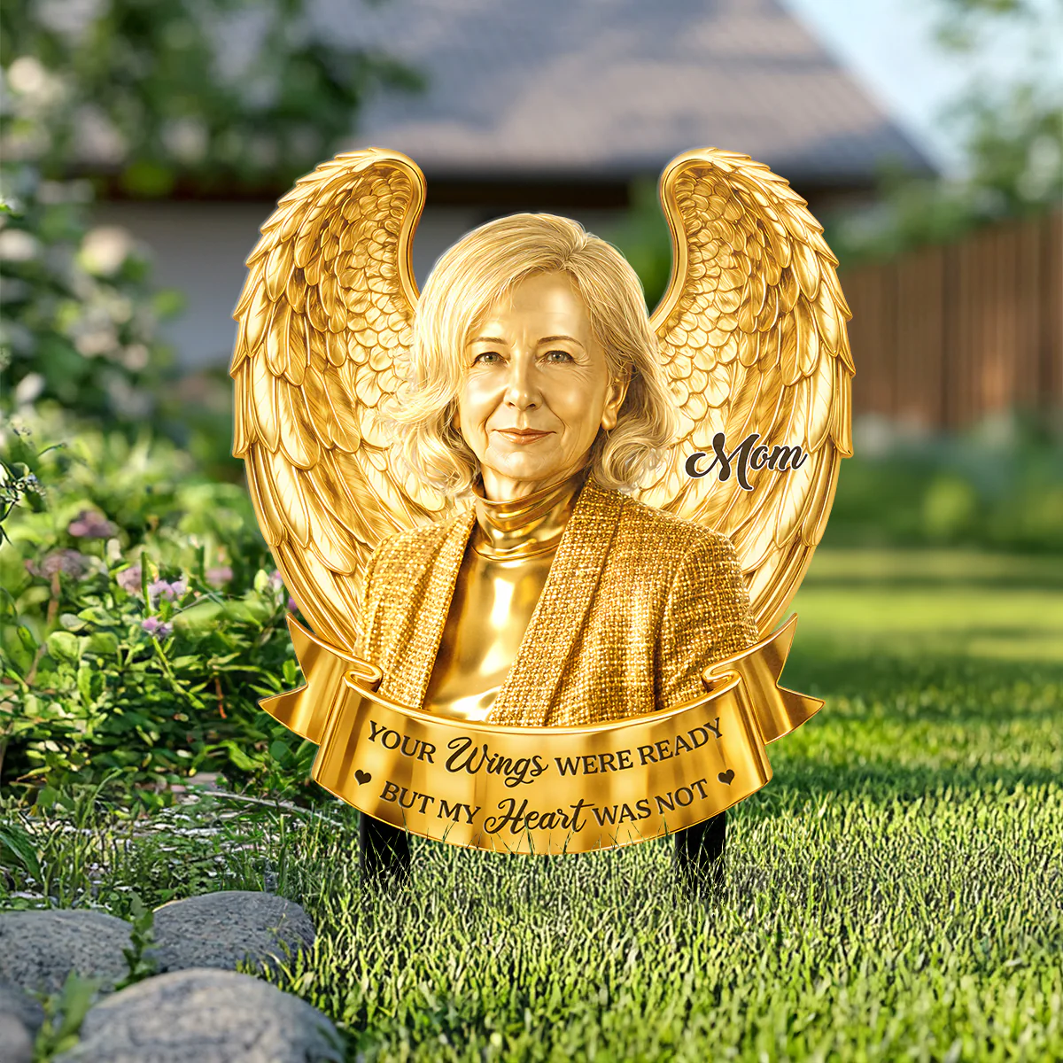 Your Wings Were Ready, But My Heart Was Not - Personalized Metal Garden Stake - Image 3