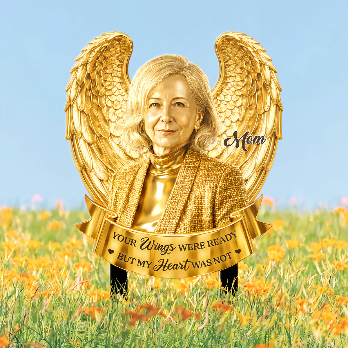 Your Wings Were Ready, But My Heart Was Not - Personalized Metal Garden Stake - Image 4