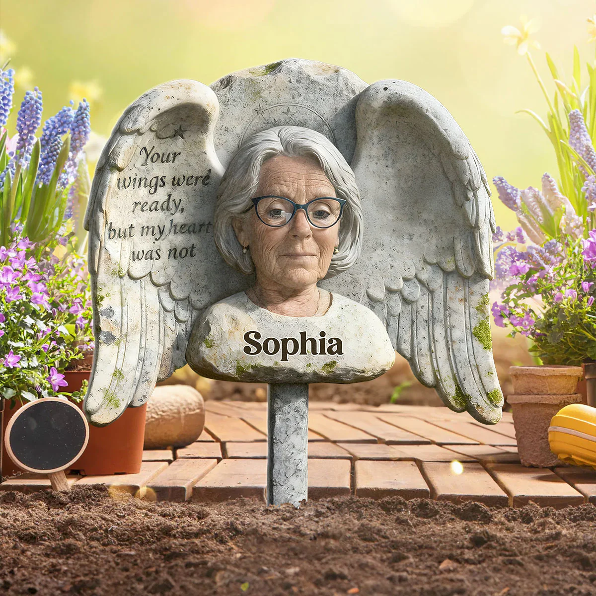 Your Wings Were Ready But My Heart Was Not - Personalized Metal Garden Stake - Image 2
