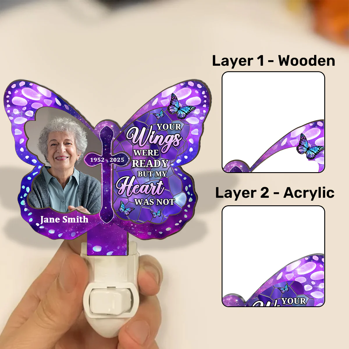 Your Wings Were Ready But My Heart Was Not - Personalized Plug-in Night Light - Image 5