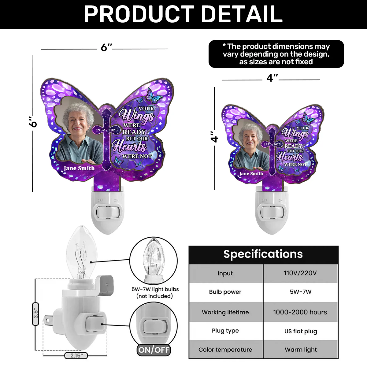 Your Wings Were Ready But My Heart Was Not - Personalized Plug-in Night Light - Image 6