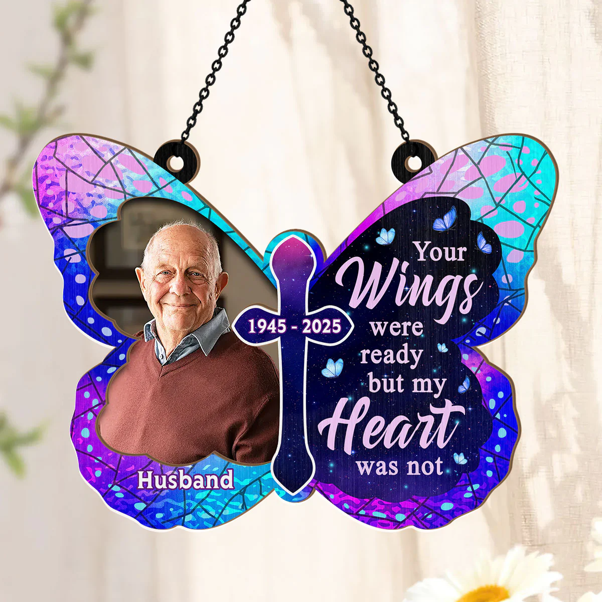 Your Wings Were Ready But My Heart Was Not - Personalized Window Hanging Suncatcher - Image 3