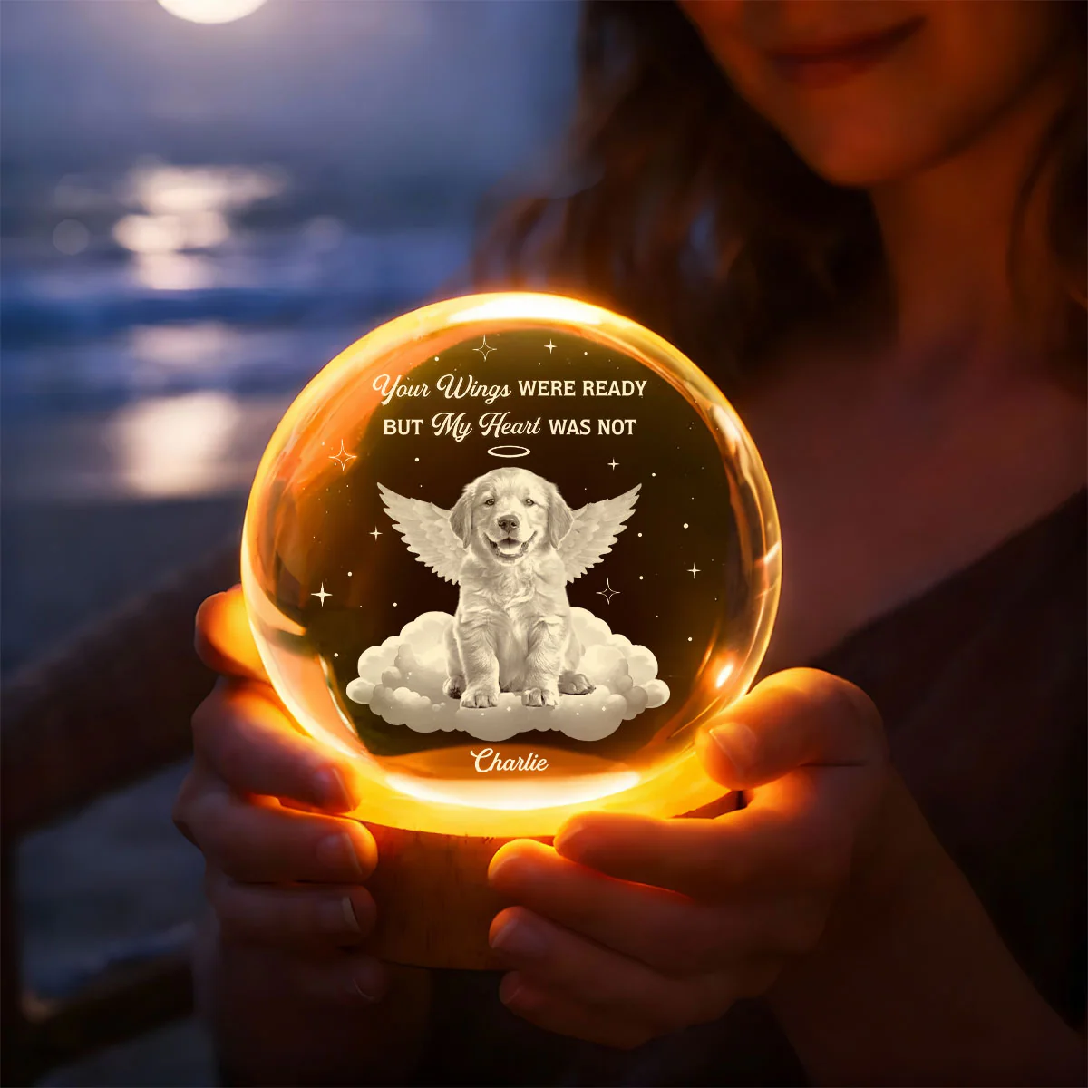 Your Wings Were Ready But My Heart Was Not - Personalized Crystal Ball Night Light - Image 5